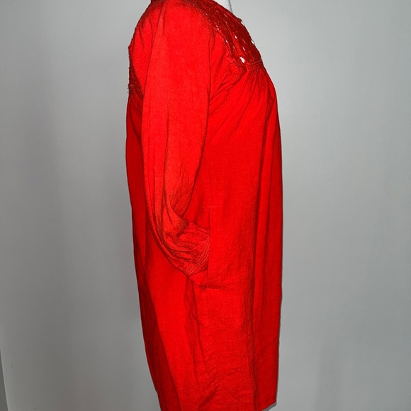 Madewell Daybreak Eyelet Red Linen Blend Casual Long Sleeve Shift Dress XS - Picture 6 of 9
